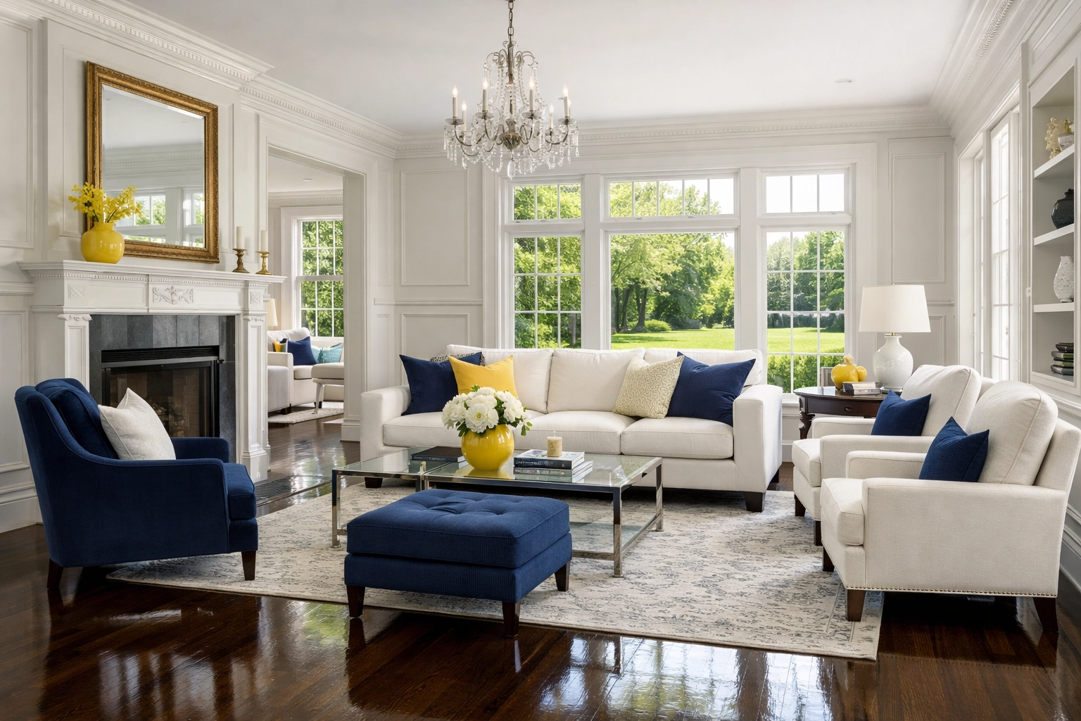 Pristine Wellesley living room with dark oak floors after a professional deep cleaning reset.