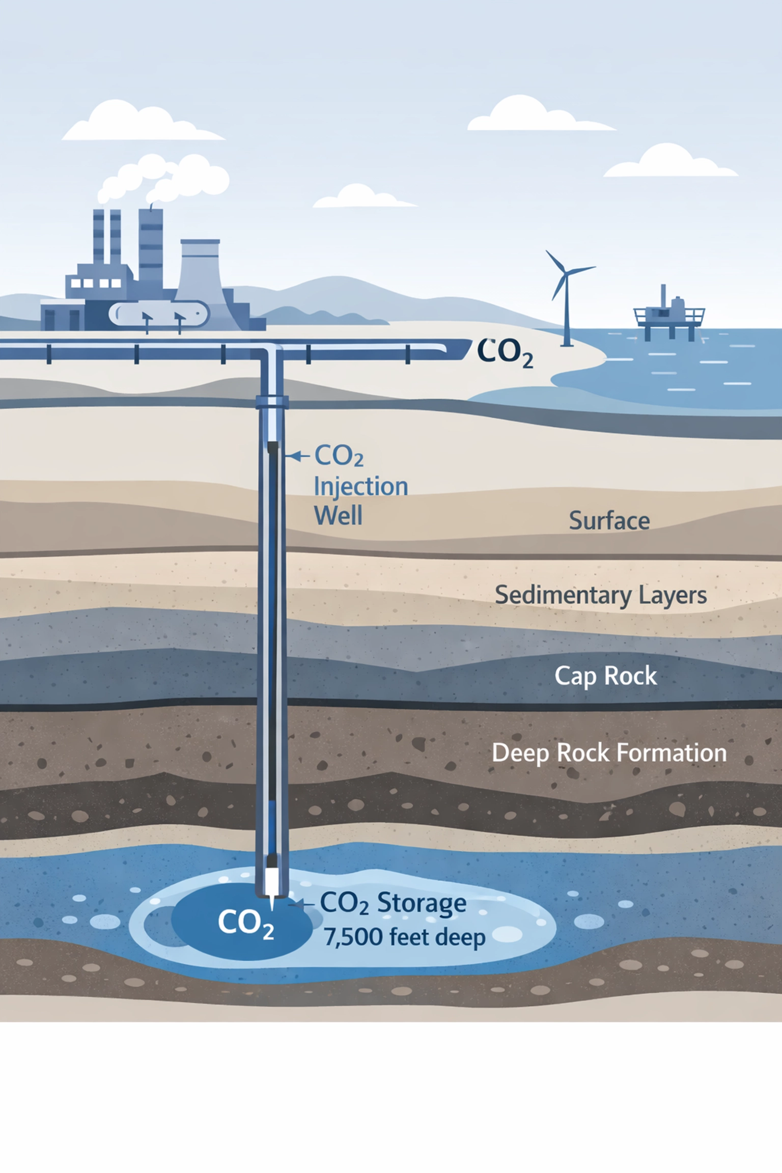 ExxonMobil carbon capture pipeline network transporting CO2 to underground geological storage