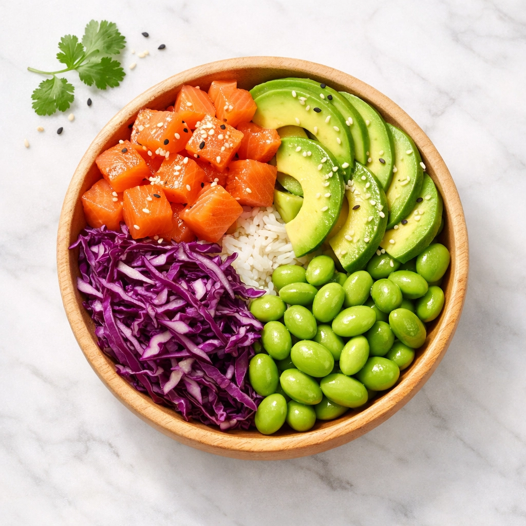 Poke bowl équilibré avec saumon, avocat et légumes frais chez Oh My Bowl Montpellier.