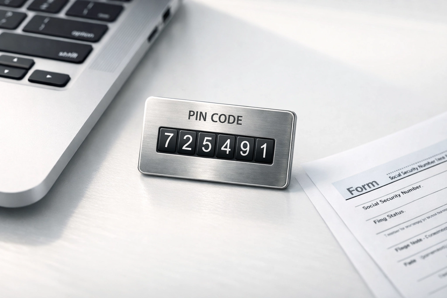 IRS Identity Protection PIN card on desk for tax return security
