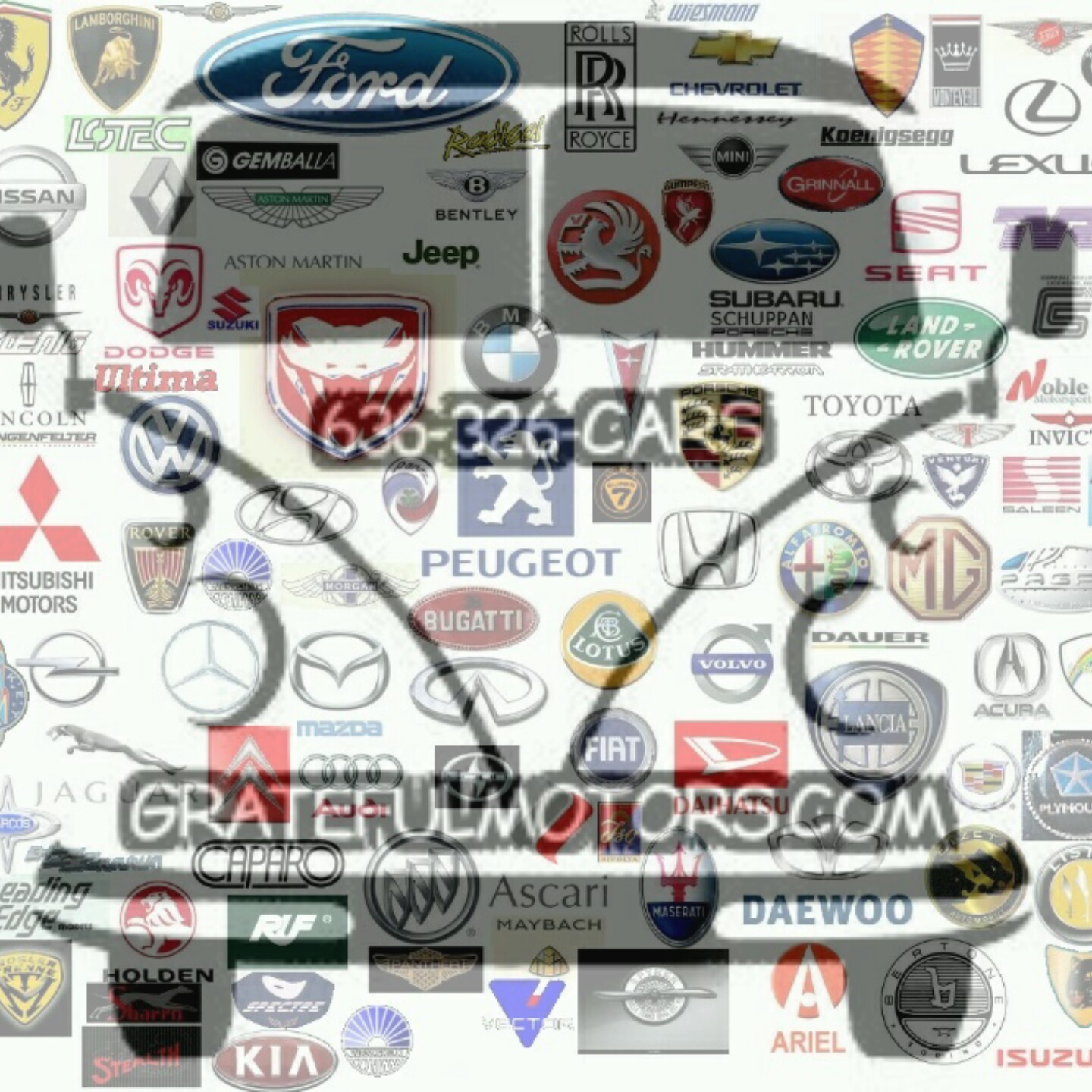 Collage of Car Manufacturer Logos for Grateful Motors
