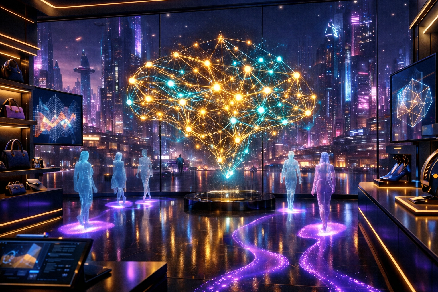 Metaverse store utilizing Larecoin.ai spatial analytics and AI heatmaps to optimize retail performance.