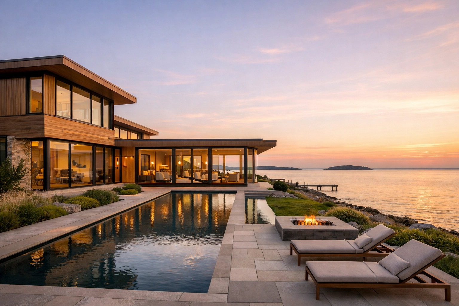 Modern luxury Connecticut shoreline estate requiring specialized high-value property insurance.