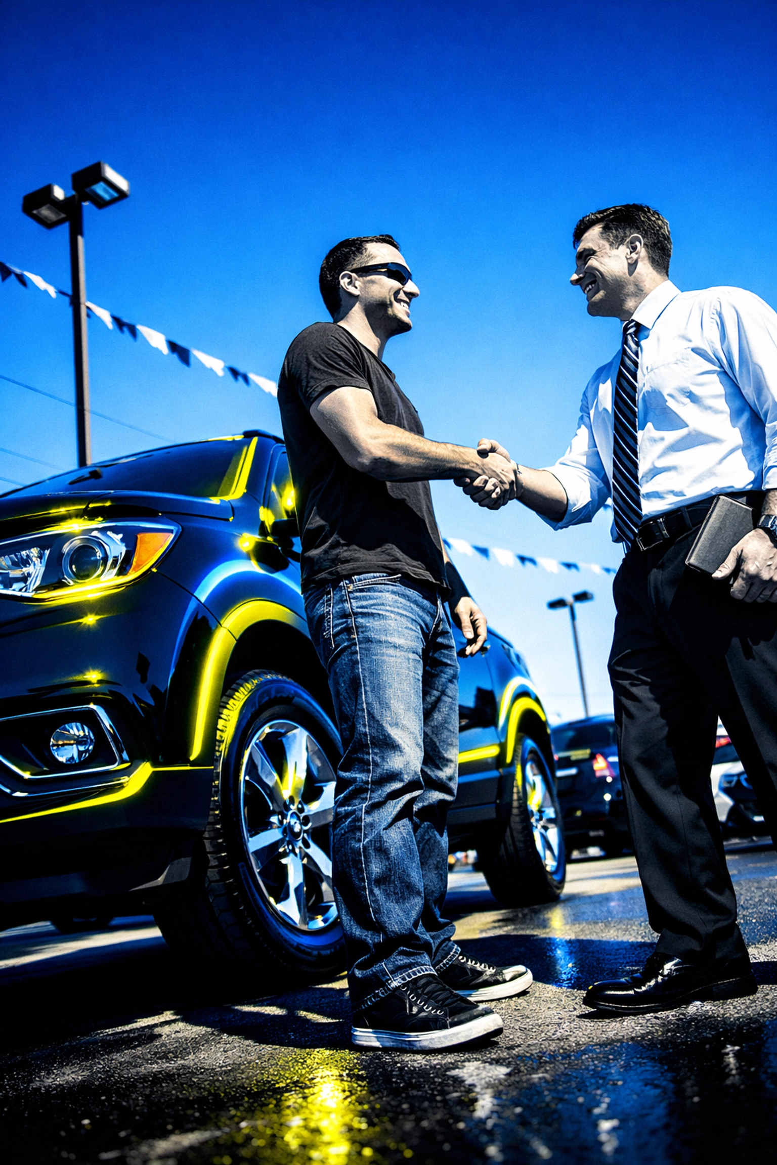 Customer and salesman handshake at Grateful Motors Sign and Drive dealership in Arnold MO