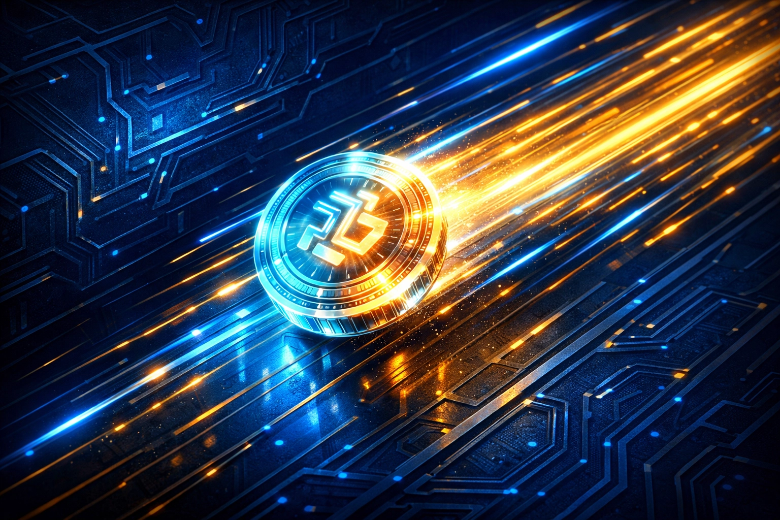 Glowing digital token representing instant receivables token transfer and Web3 cash flow at Larecoin.