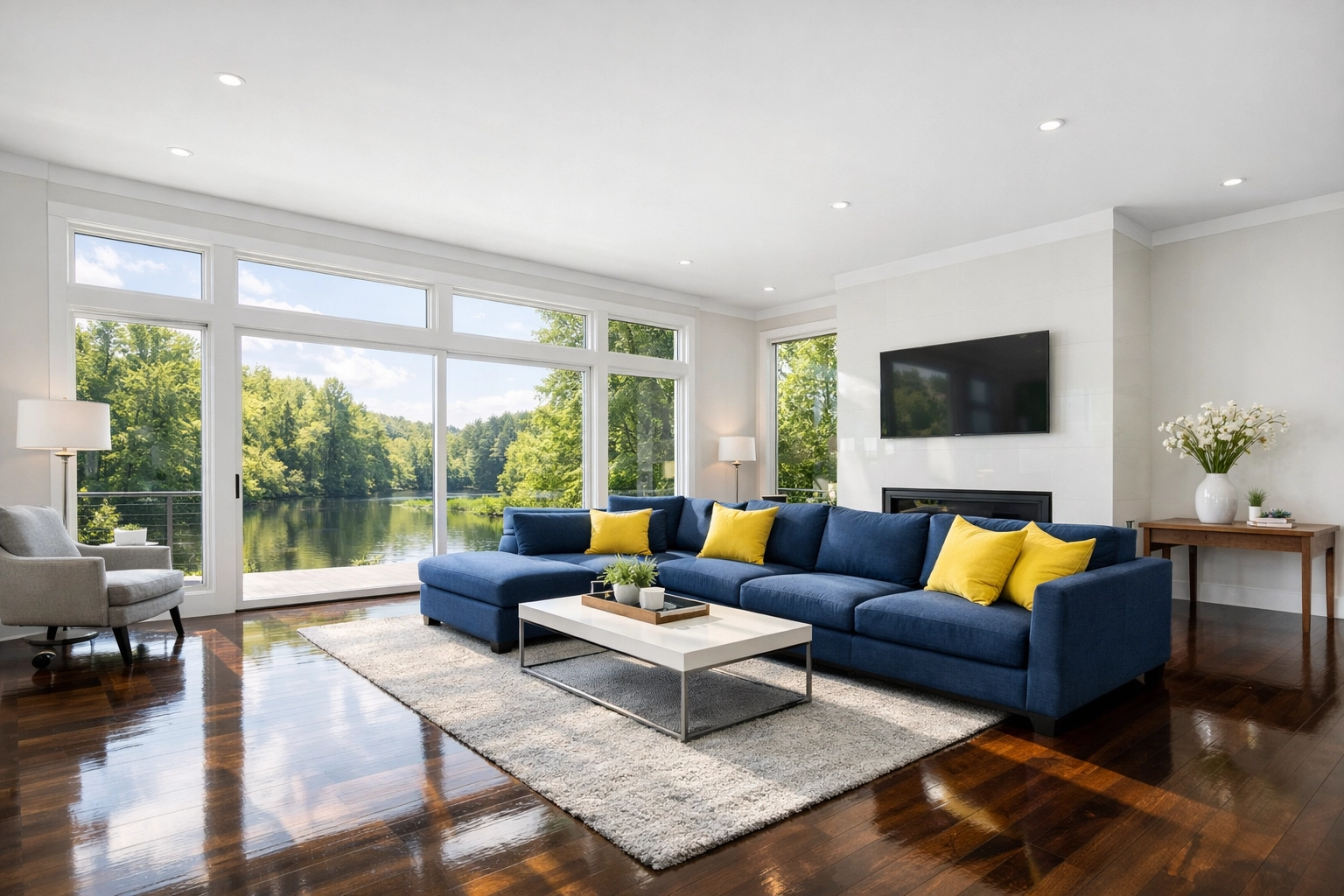 A spotless Fitchburg living room showcasing professional deep cleaning results near Coggshall Park.
