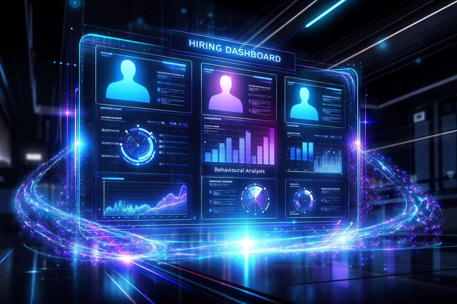 AI-powered hiring dashboard displaying candidate skills assessment and behavioral analytics