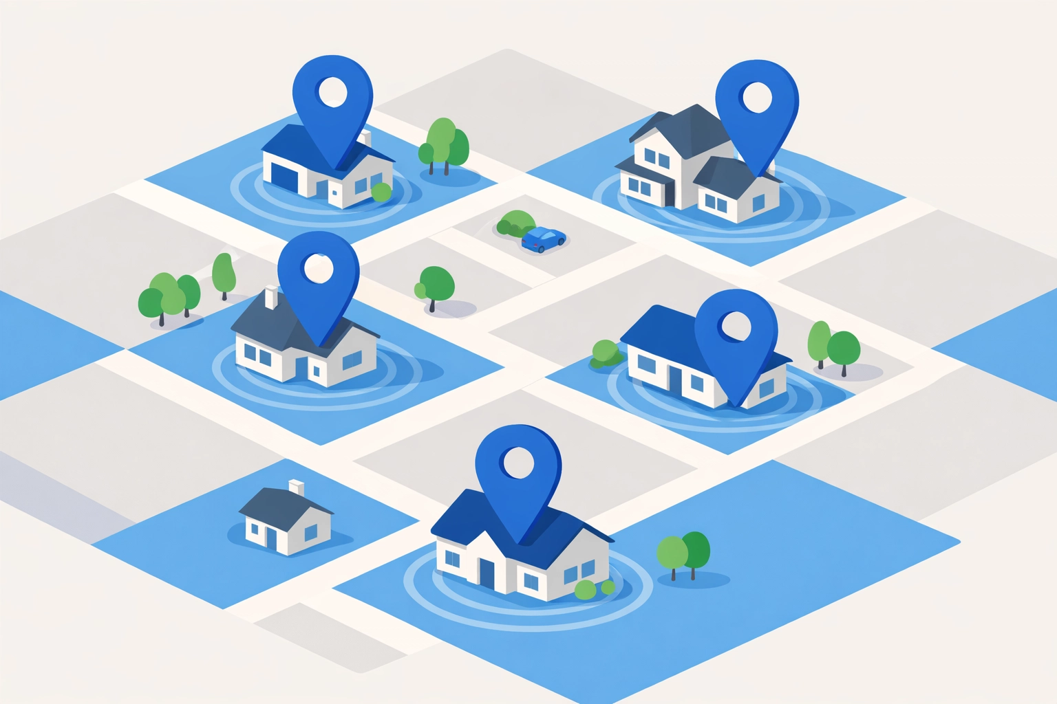 Neighborhood map showing targeted connected TV advertising for candidates in a competitive 50/50 district.