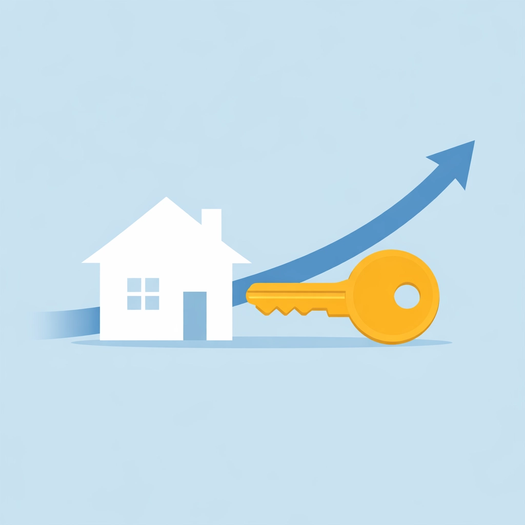 Casa con llave dorada que simboliza lograr el crédito para comprar casa y el éxito financiero.
