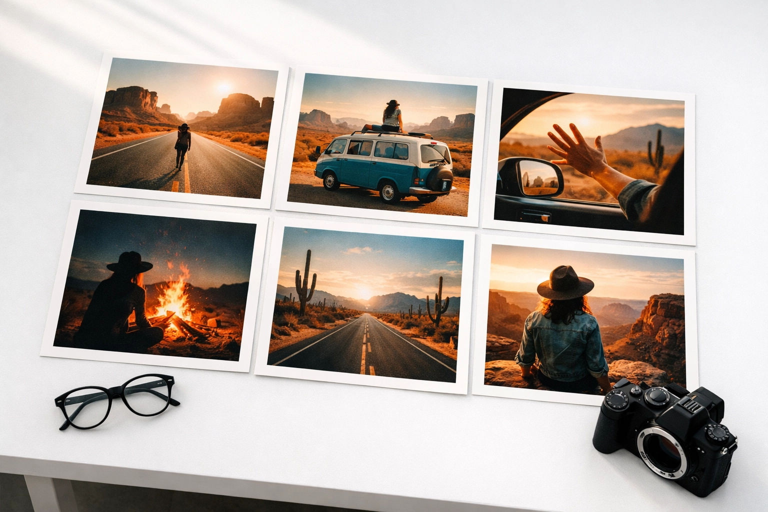 A consistent set of photo prints demonstrating the result of mastering your photo editing workflow.