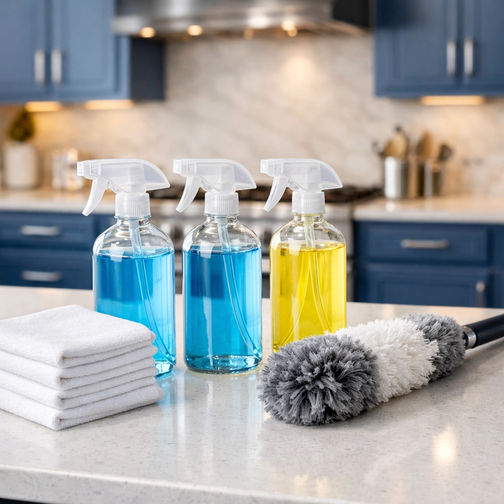 Professional eco-friendly supplies used by top-tier house cleaning services MA for high-end residential care.