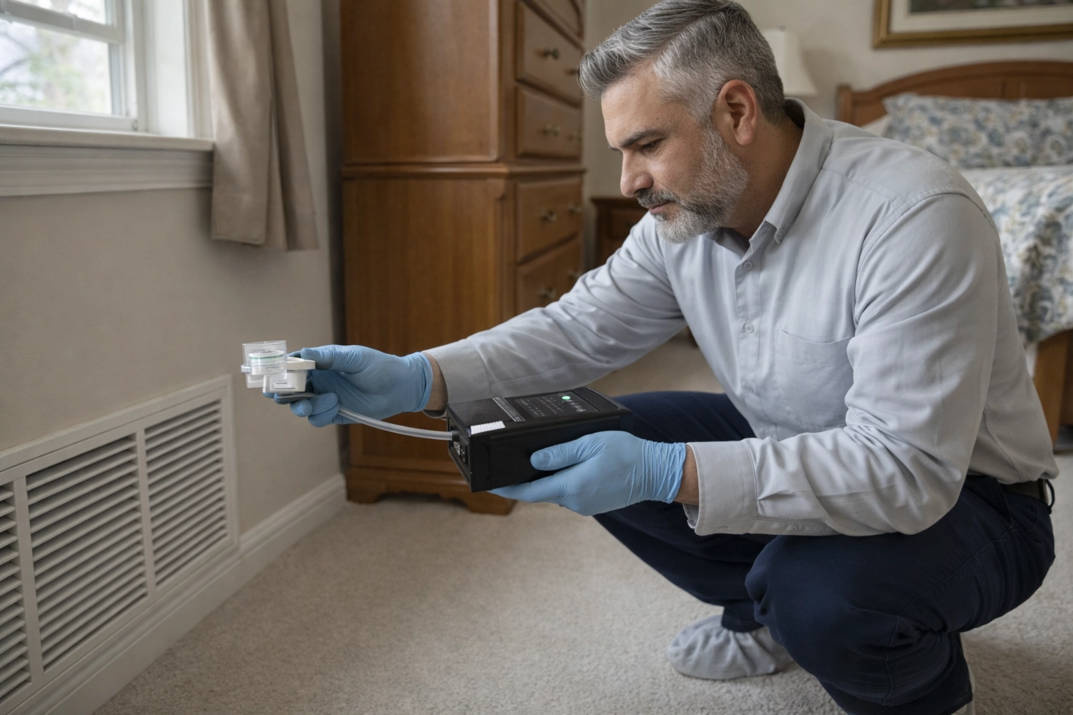 Mastertech Environmental technician performing mold testing
