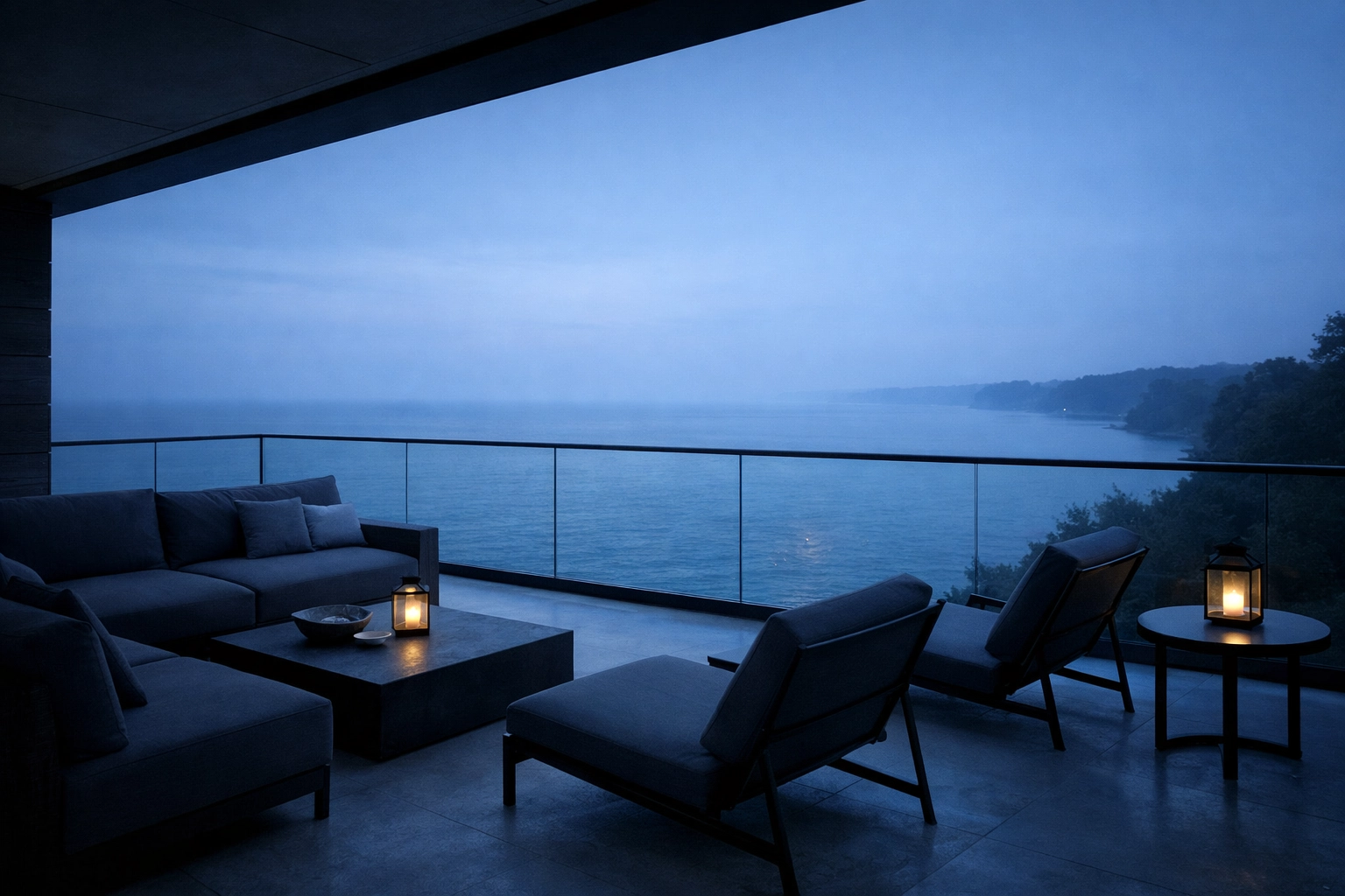 A serene balcony overlooking Lake Erie, representing premium real estate investment in Northeast Ohio.