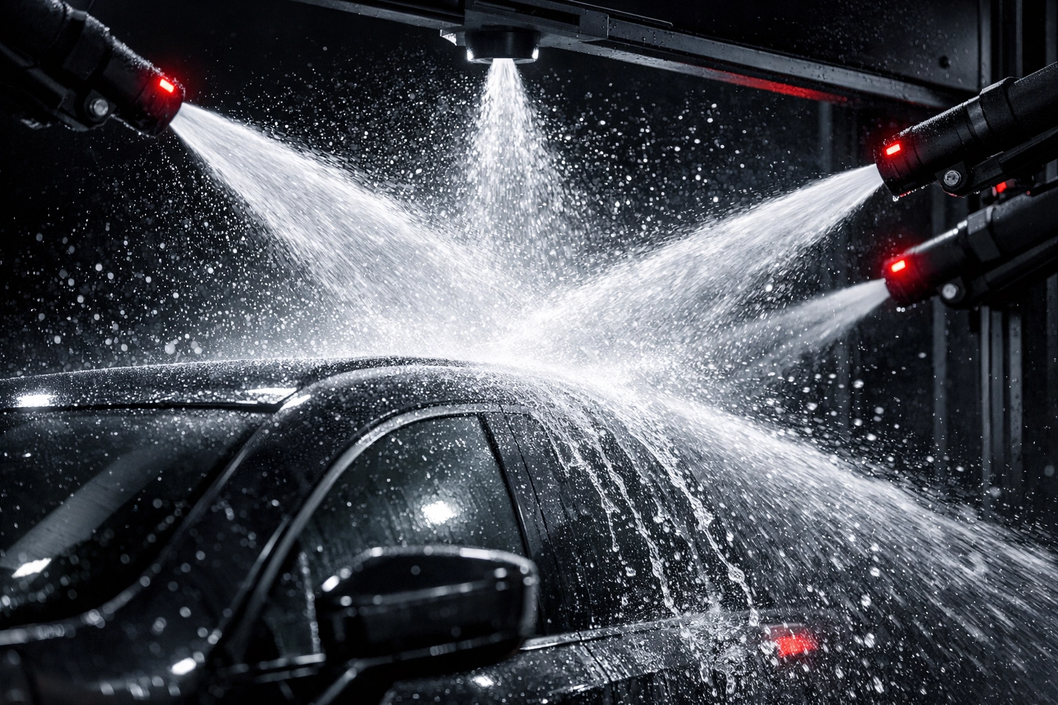 Touchless car wash using high-pressure water jets safe for ceramic-coated vehicles