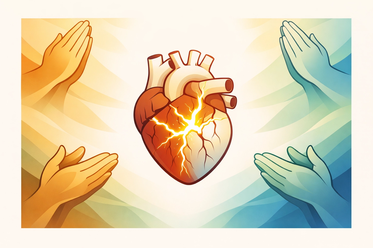 Broken heart healing with divine light and prayer hands symbolizing Christian forgiveness