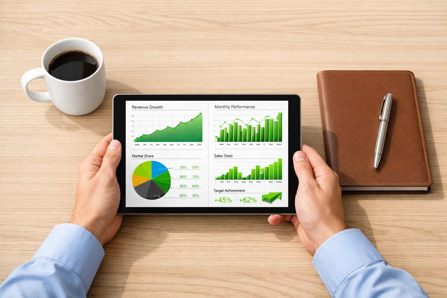 A digital tablet displaying ServiceNow ROI metrics and ITOM performance benchmarks for operational excellence.