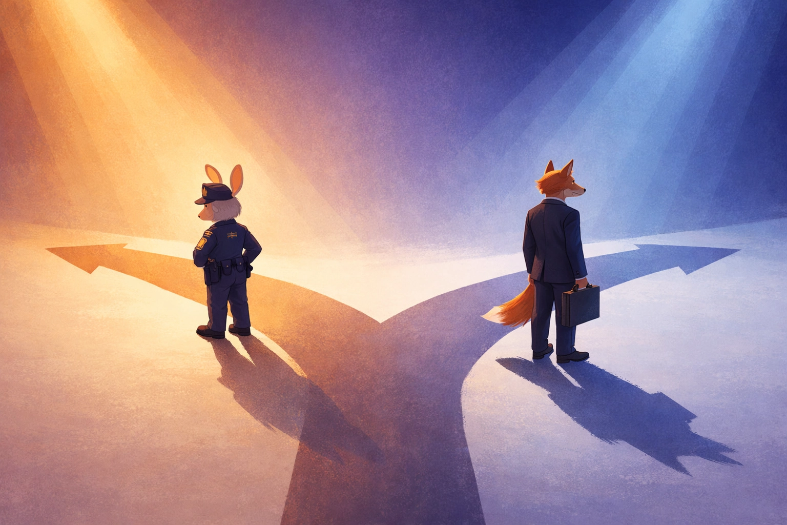 Zootopia characters at crossroads illustrating moral complexity in Christian storytelling