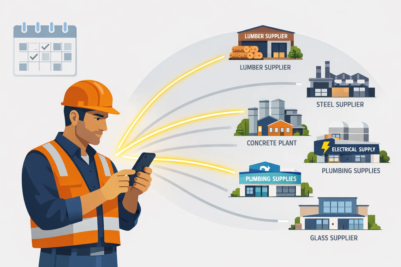 Contractor managing multiple supplier relationships and order tracking