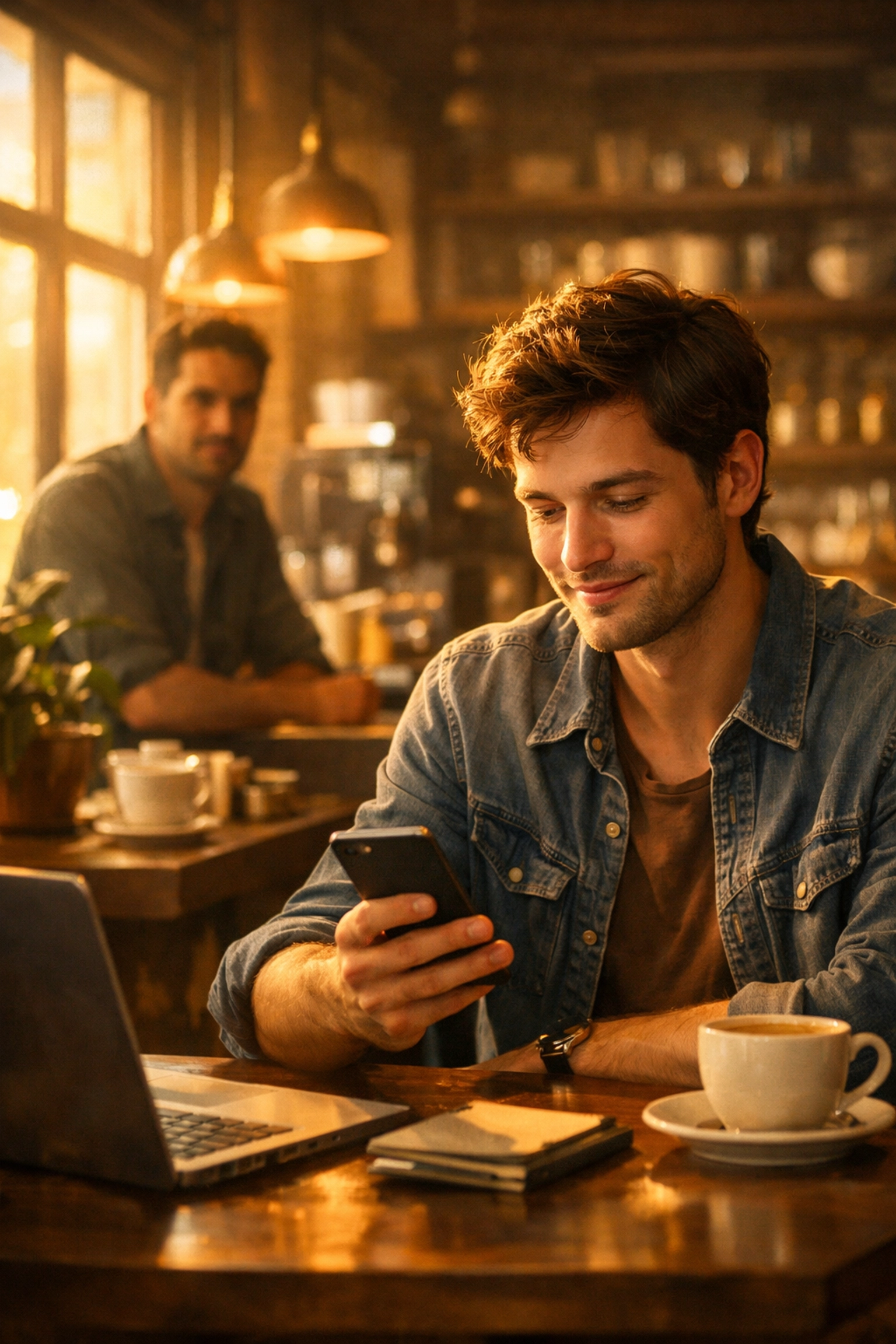 Gay men exchanging glances in coffee shop - secret admirer mystery and MM romance anticipation
