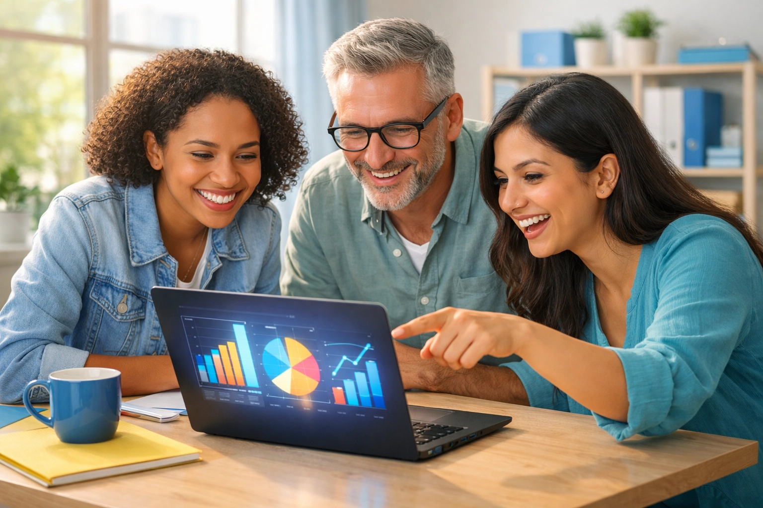 Small nonprofit team collaborating with AI-powered fundraising technology