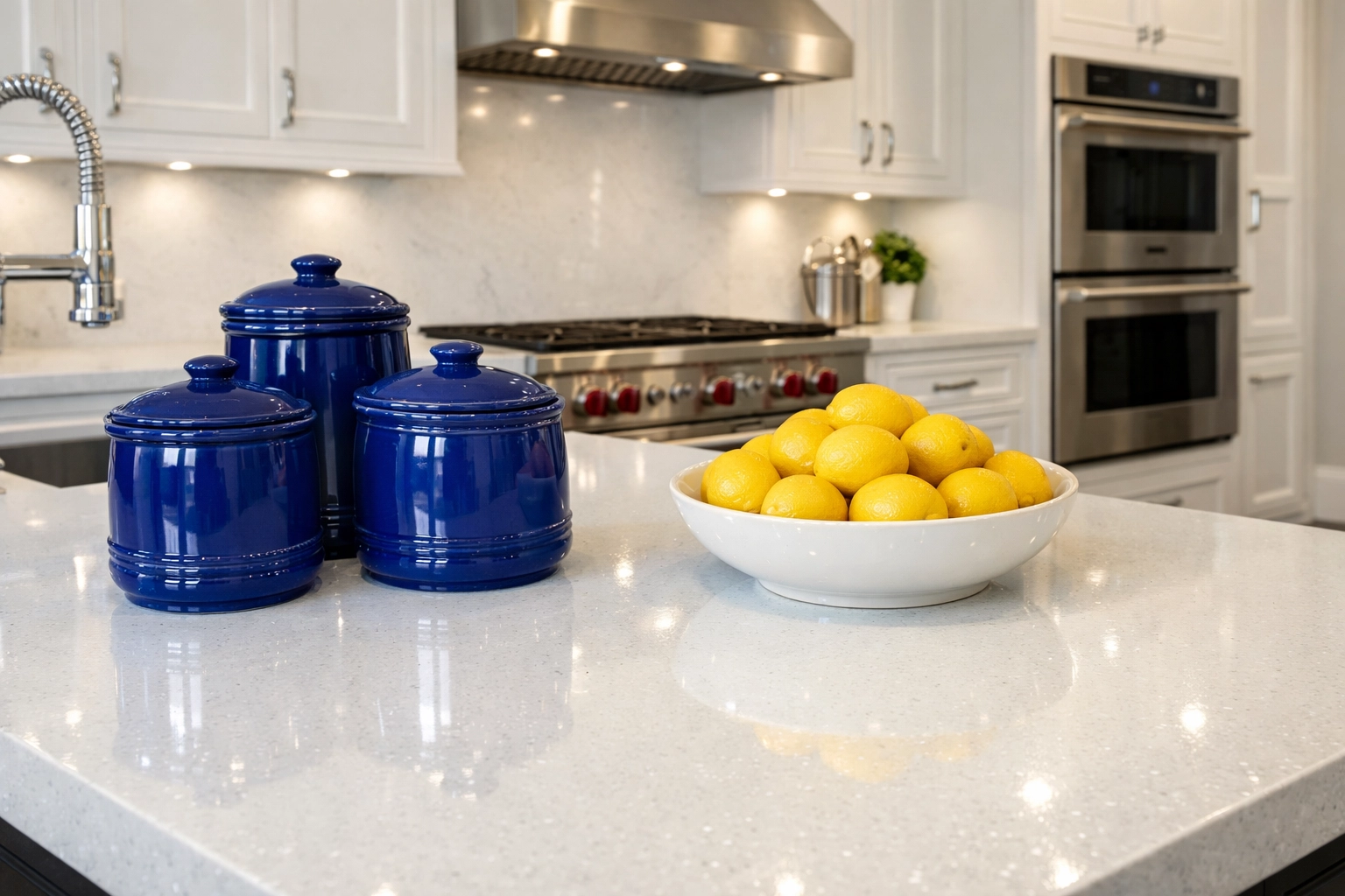 Sparkling kitchen island in Wellesley following a deep residential cleaning Massachusetts session.