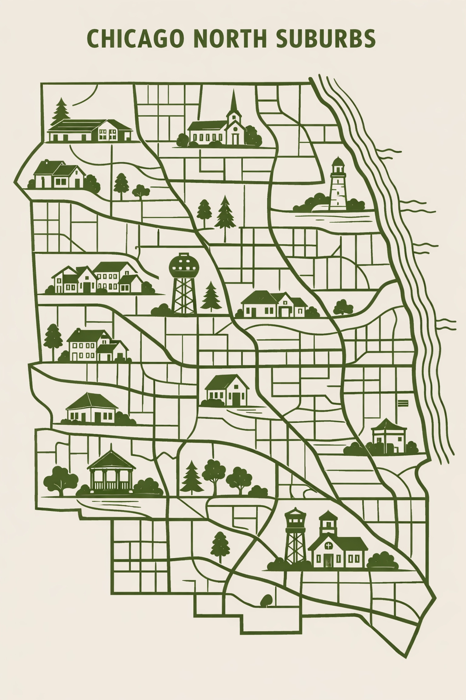 Map of Chicago North Suburbs neighborhoods including Glenview, Skokie, and Park Ridge