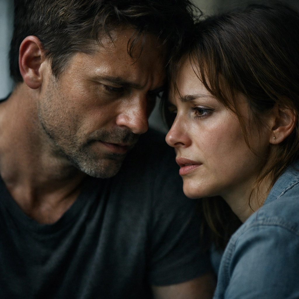 Actors performing intimate scene in character-driven indie drama with natural lighting