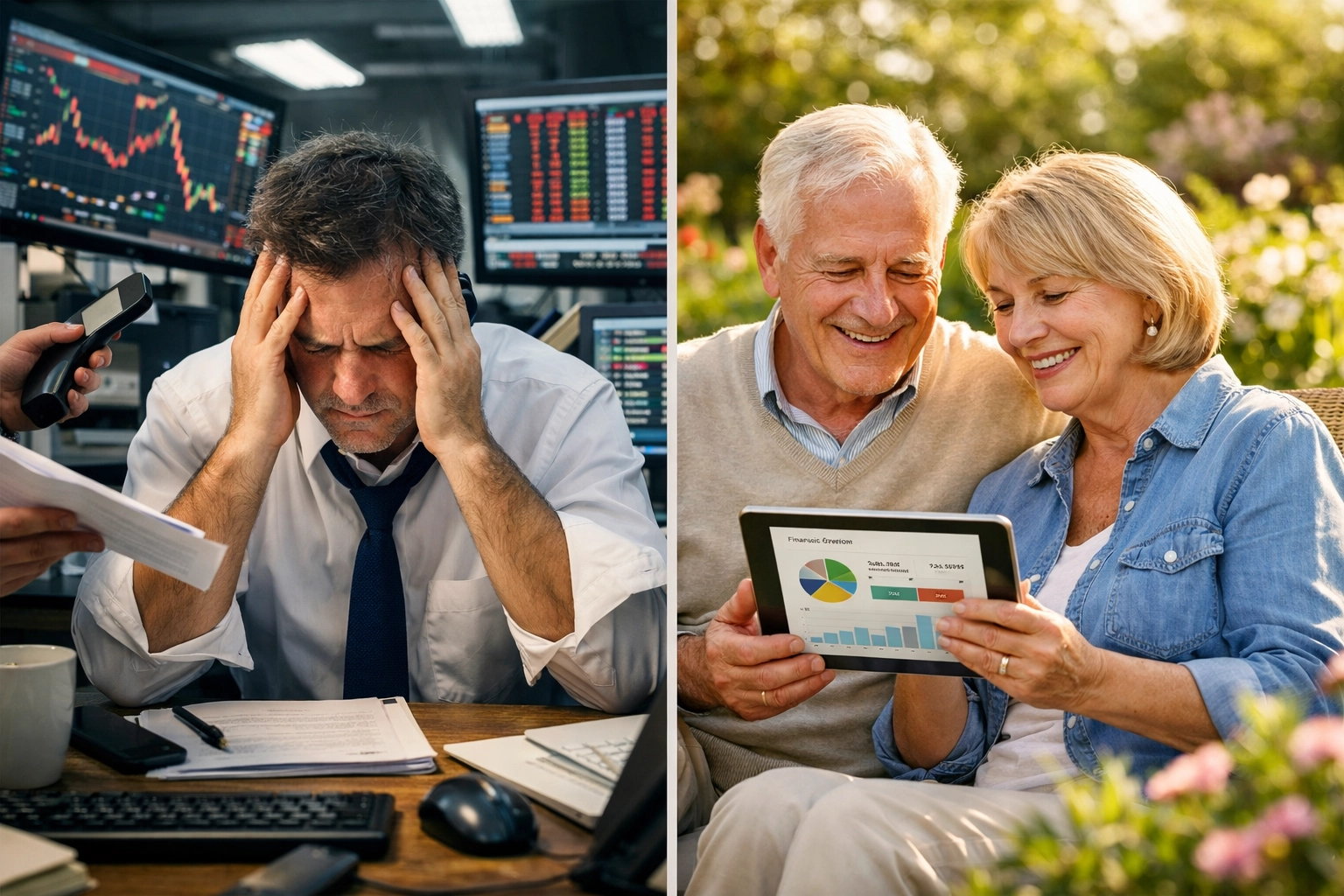 Comparison of chaotic market activity versus calm outcome-based retirement planning