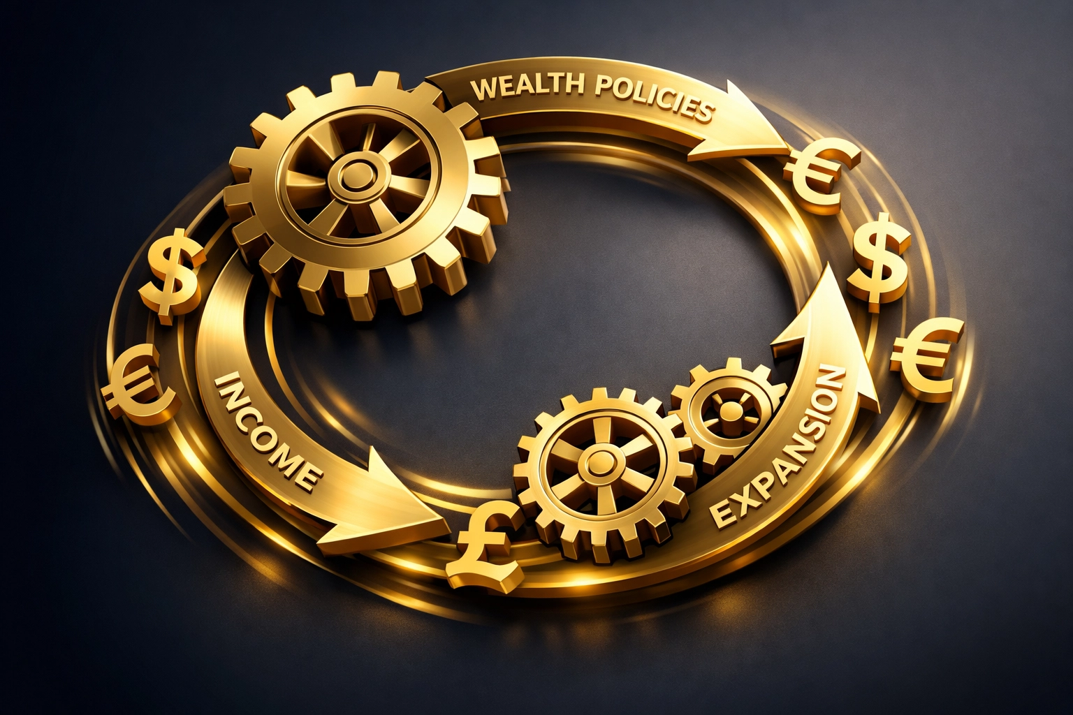 Debt Freedom Flywheel illustrating business income funding wealth policies cycle