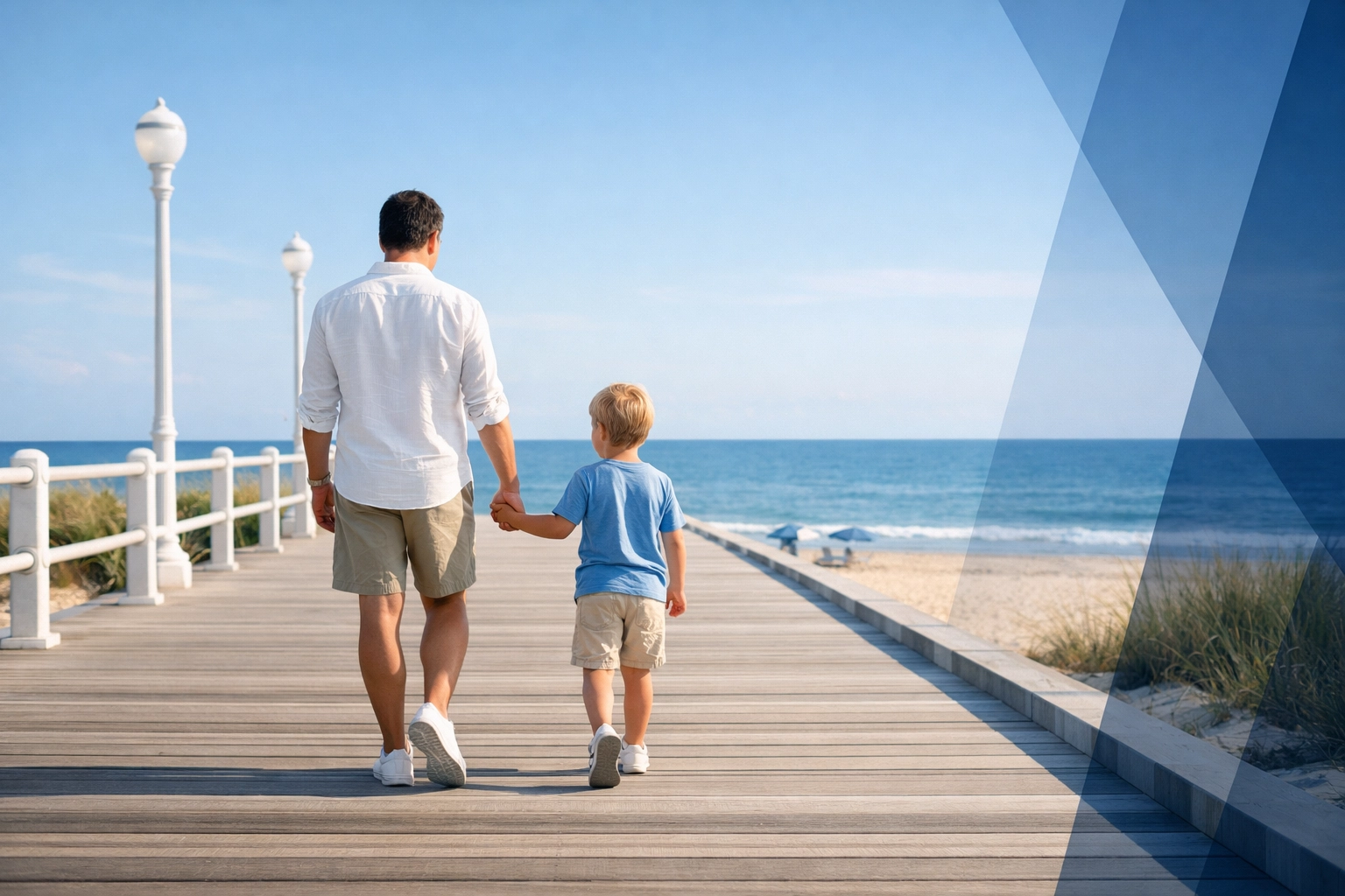 Parent and child walking along the Virginia Beach boardwalk, symbolizing stability in a child custody case.