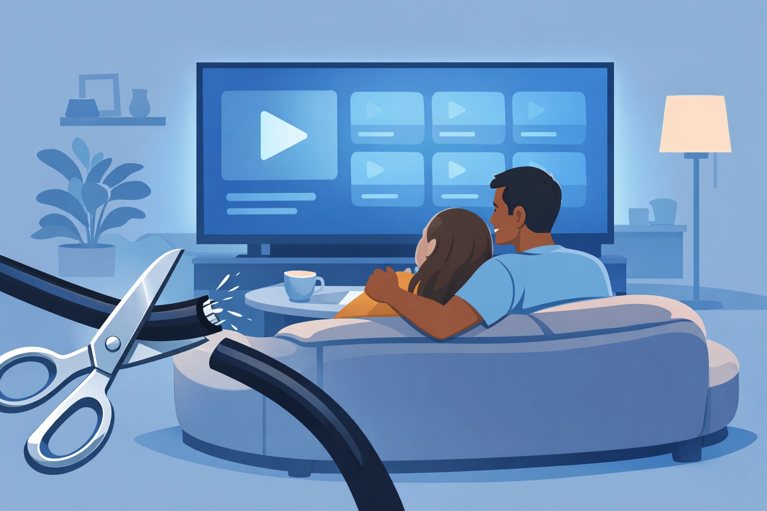 Illustration of cord-cutters watching connected TV, showing how candidates reach streaming voters.