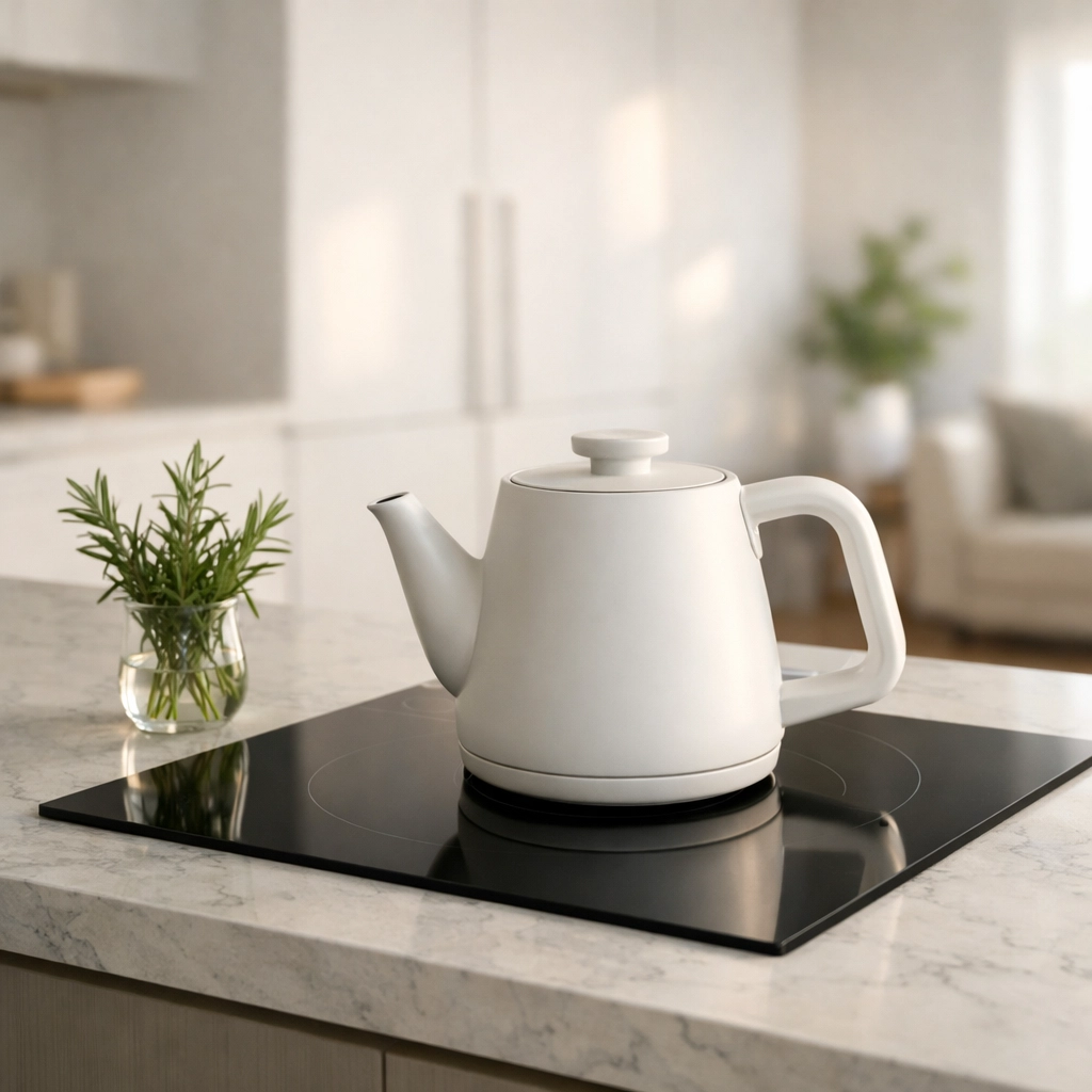 Sustainable residential design NYC kitchen with a modern induction cooktop for improved indoor air quality.