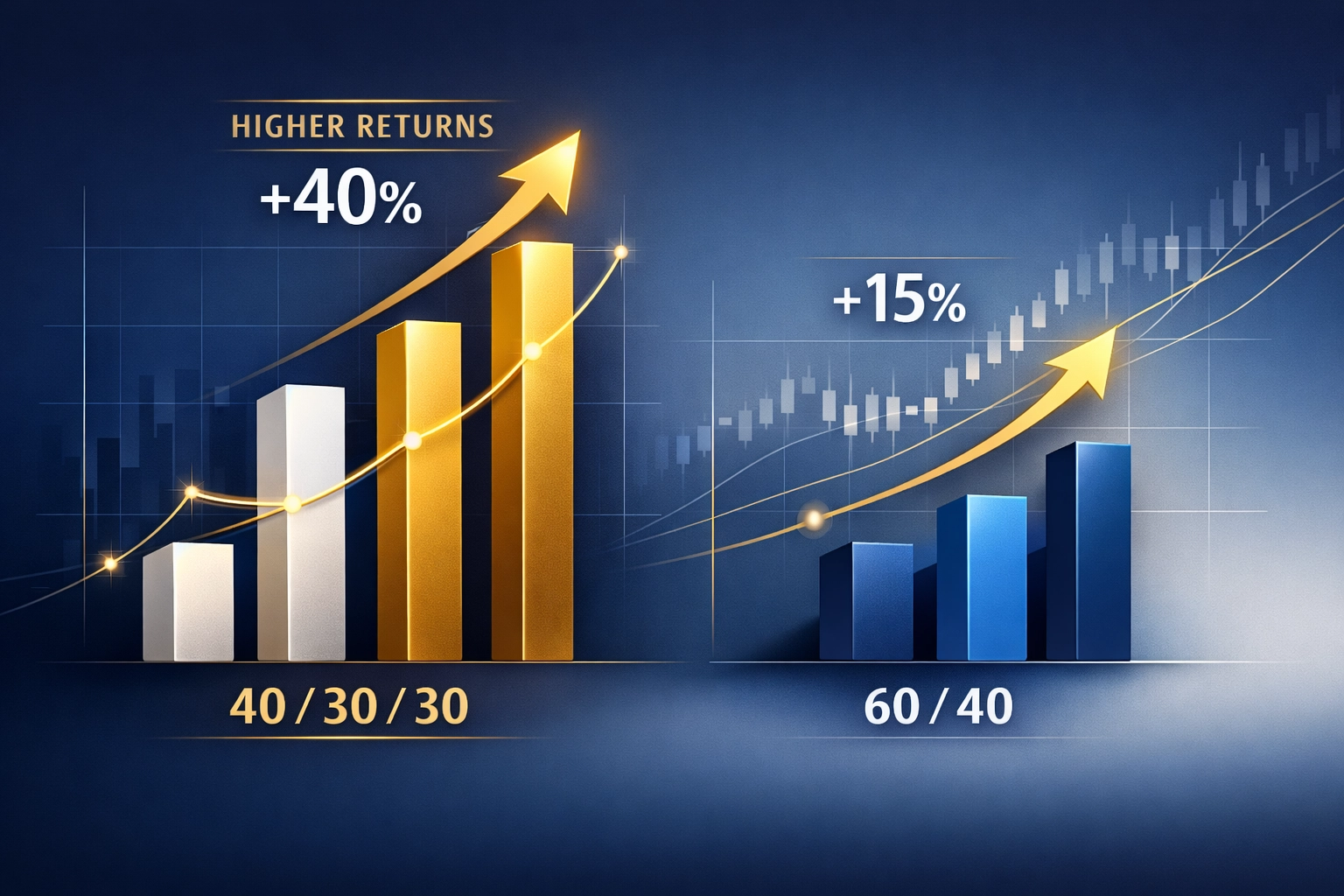 Chart comparing 40/30/30 portfolio performance vs traditional 60/40 risk-adjusted returns
