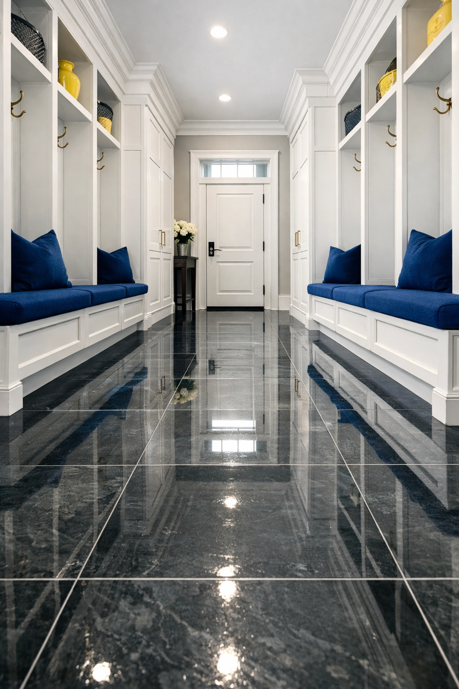 Clean slate tile entryway in a Westwood home maintained by luxury house cleaning services.