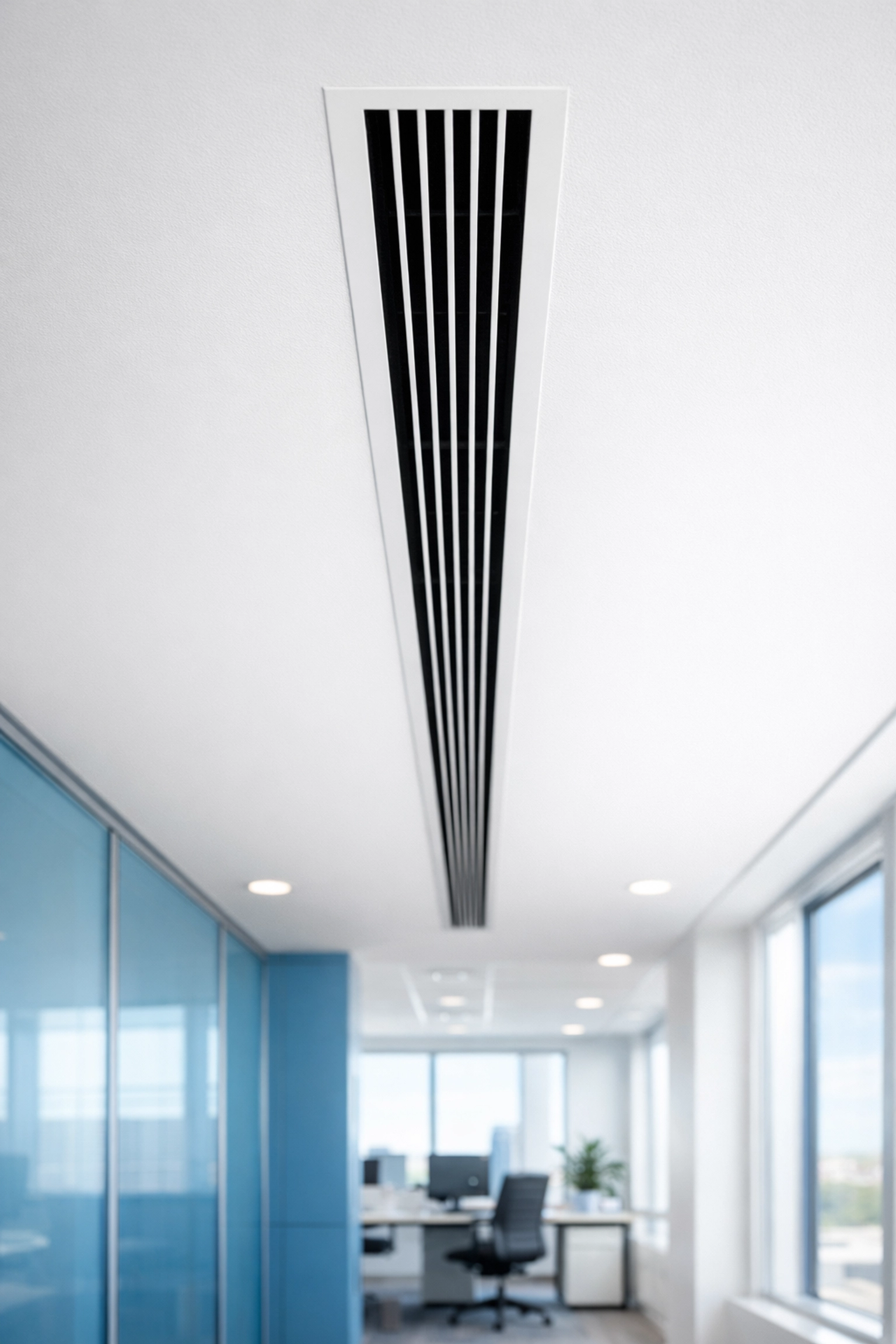 Clean HVAC air vent in a modern Massachusetts office, highlighting detailed commercial cleaning Boston services.