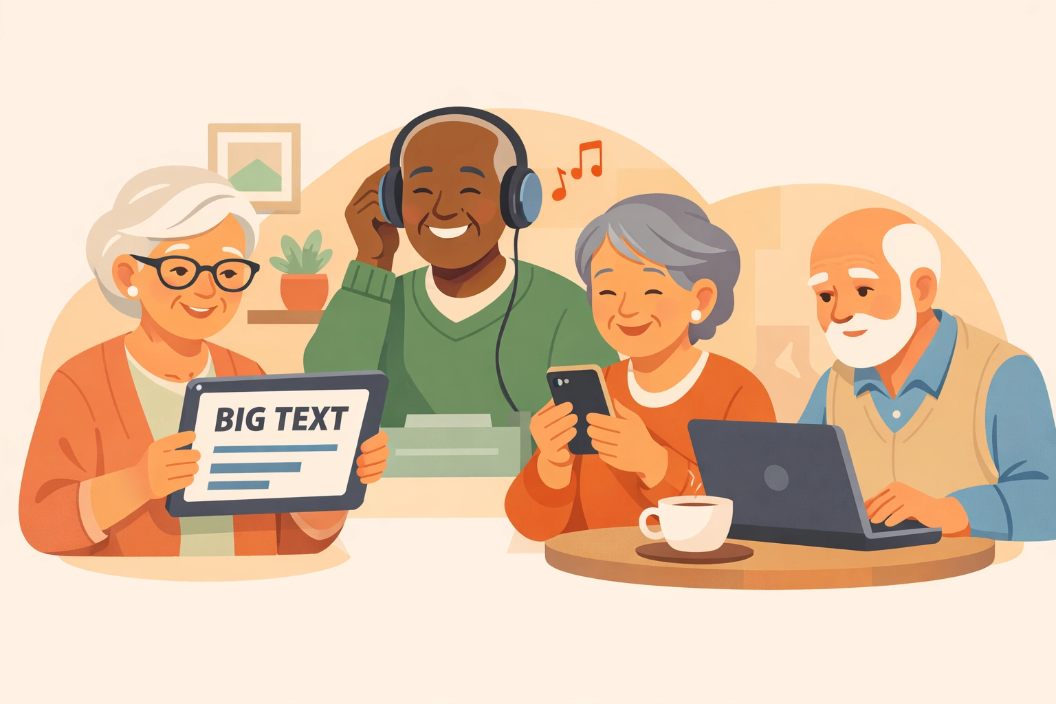 Senior adults using accessible digital devices with assistive technology features