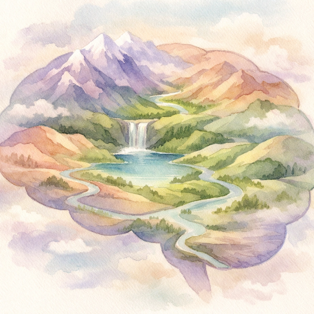 Brain landscape illustrating cognitive strengths and challenges identified through ADHD testing