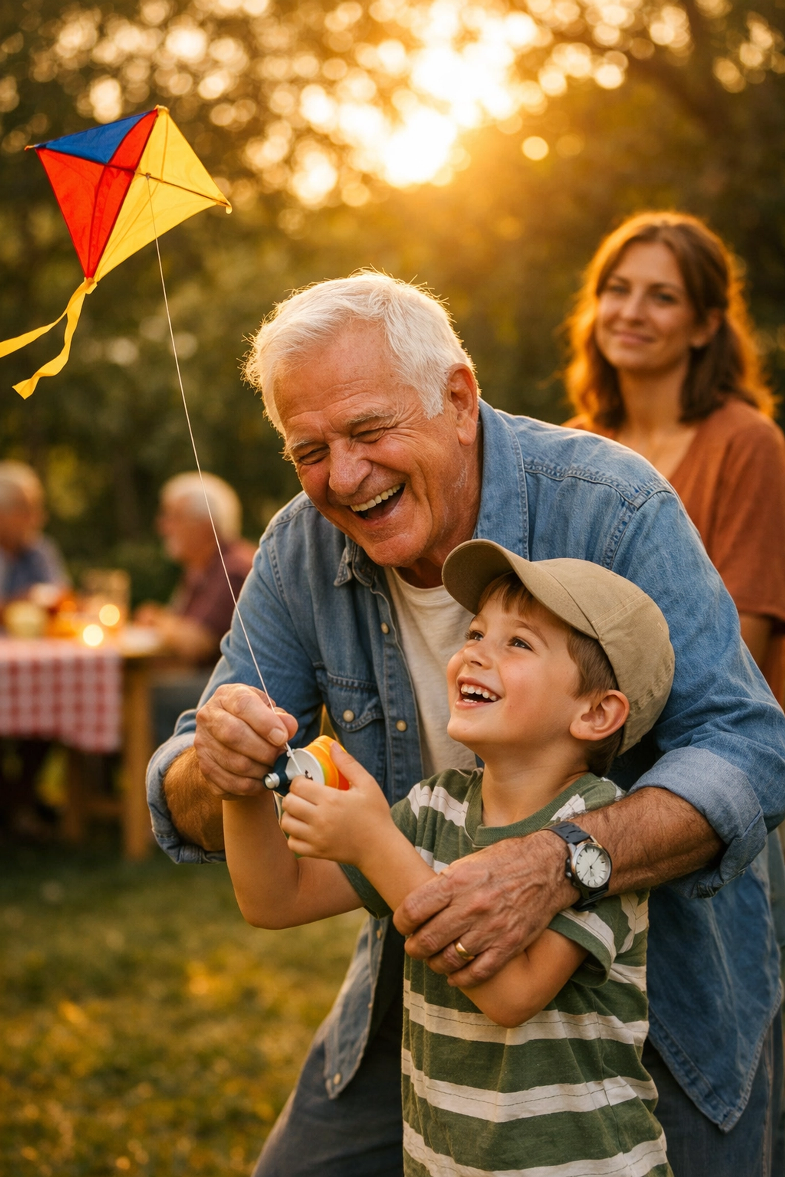 A grandfather and grandson playing together, highlighting the family legacy protected by burial insurance.