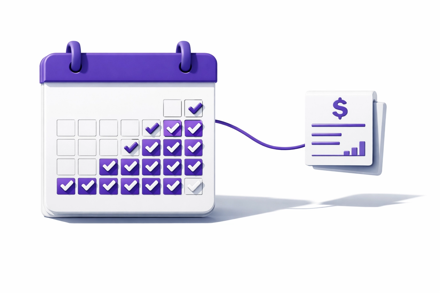 Calendar with checkmarks showing monthly bank reconciliation process for catch up bookkeeping