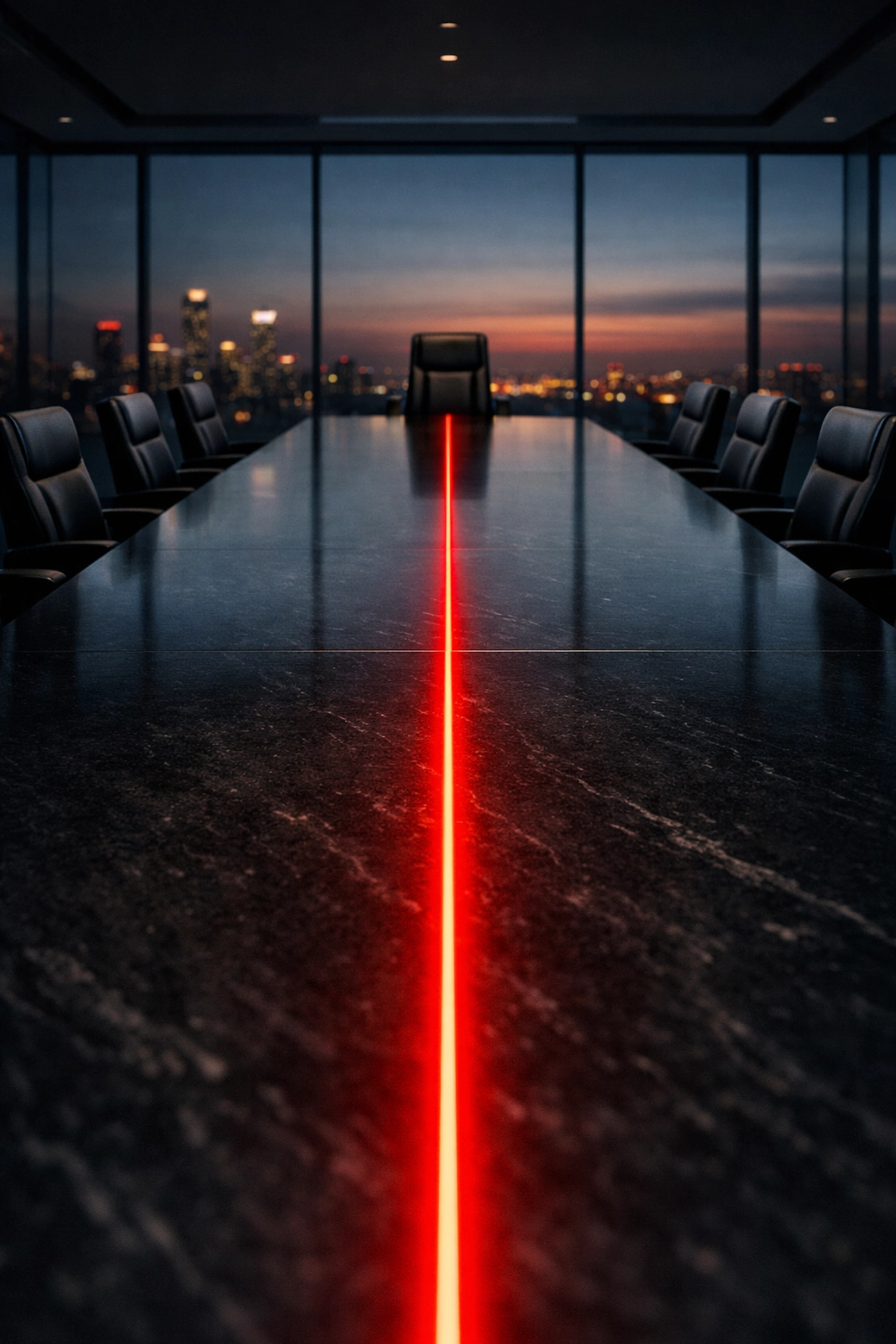 A red defensibility trail in a boardroom for NIST CSF 2.0 compliance and IT risk assessment.