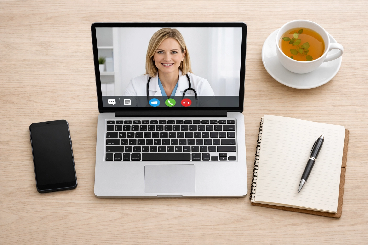 Telehealth consultation on laptop for online weight loss medication evaluation and assessment