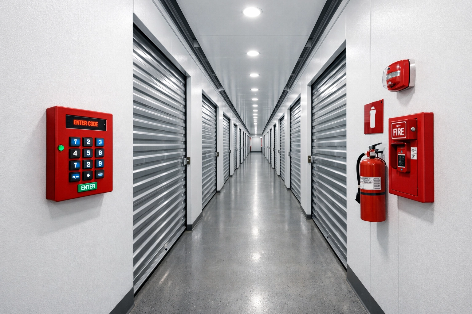 Clean and secure storage facilities business corridor with modern units for retail stock near Enfield and London.