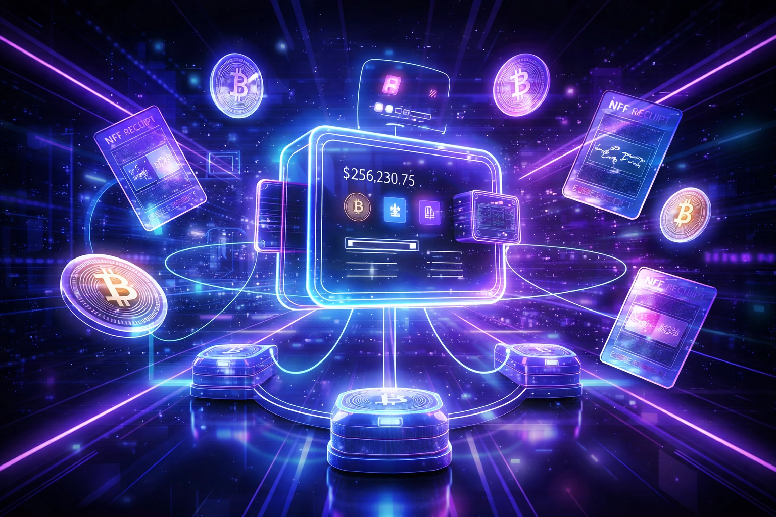 Self-custody crypto wallet with NFT receipts and cryptocurrency coins for secure merchant payments