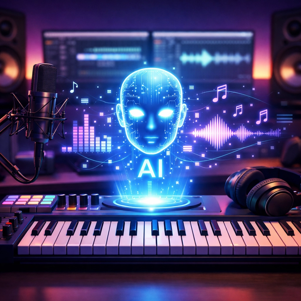 AI-powered music production studio for creating modern worship songs and faith-based content
