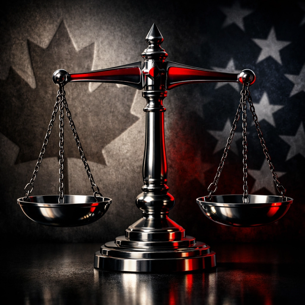 Scales of justice symbolizing Canada-U.S. trade negotiations and bilateral relations