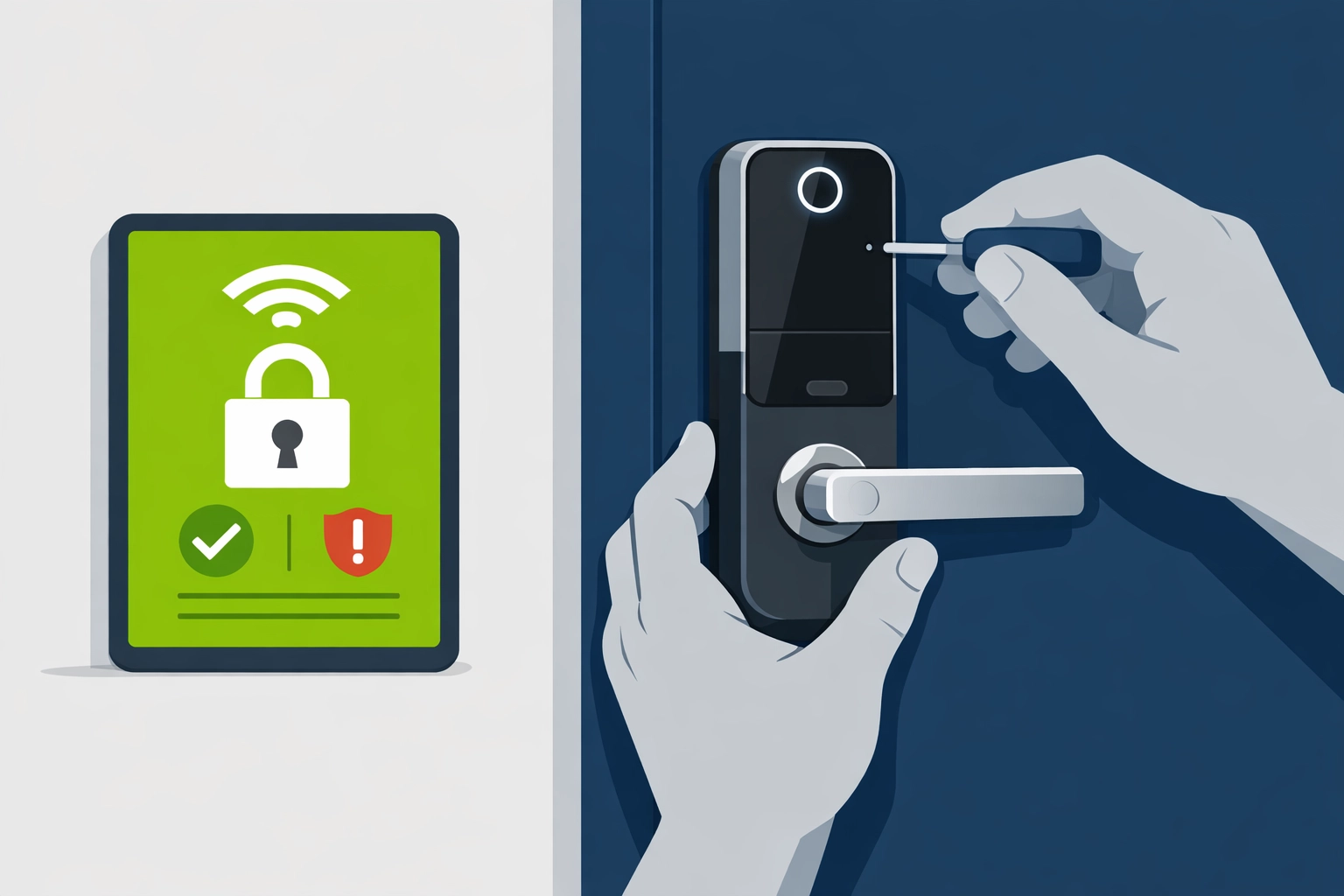 Professional locksmith installing a smart lock on a commercial door for enhanced office security.