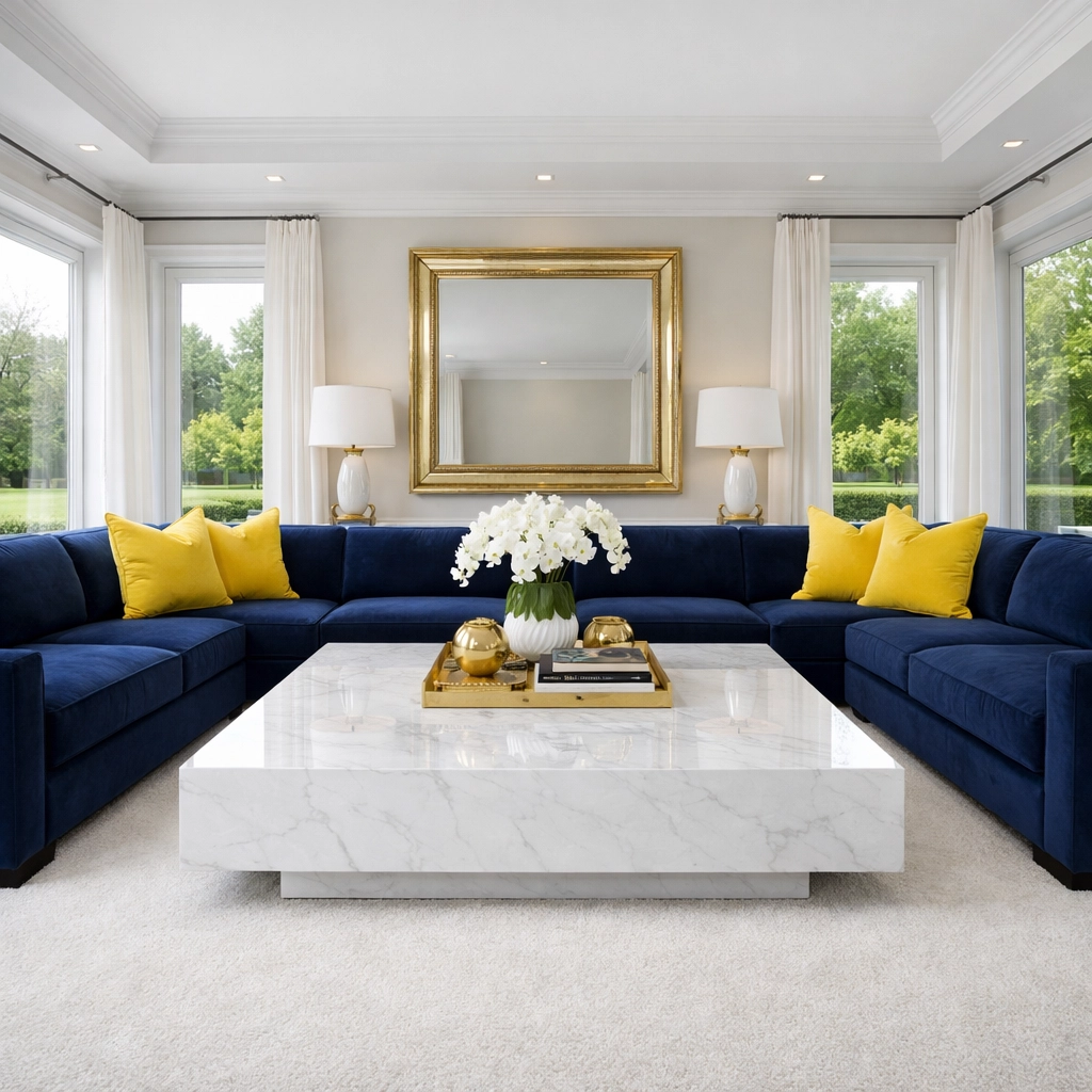 High-end living room with a streak-free shine, showcasing the consistency of top cleaning services near me.