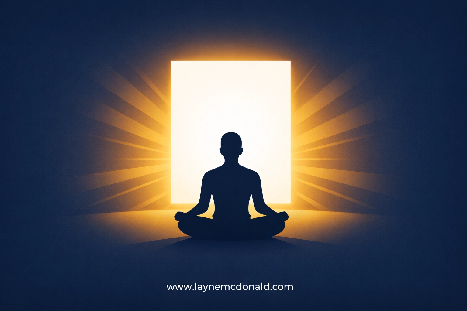 Silhouette of a digital artist in meditation before a glowing canvas, symbolizing spiritual focus in art.