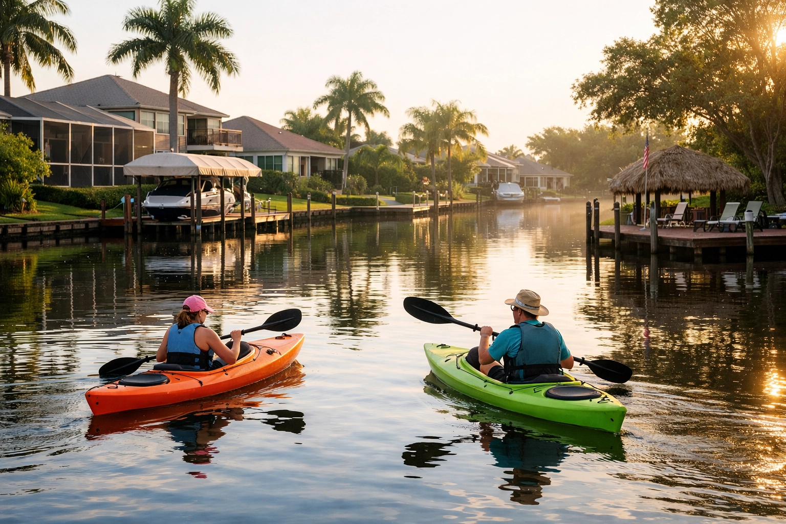 Peaceful freshwater canal living in Northeast Cape Coral featuring private boat docks.