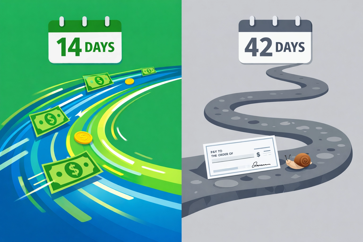 Direct deposit vs paper check tax refund speed comparison showing 14 days versus 42 days